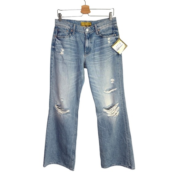 MOTHER Denim - Mother Superior The Bookie Nerdy Distressed Wide Leg Jeans FAFO Blue 28 NEW